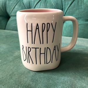 Rae Dunn happy birthday mug pink interior nwt